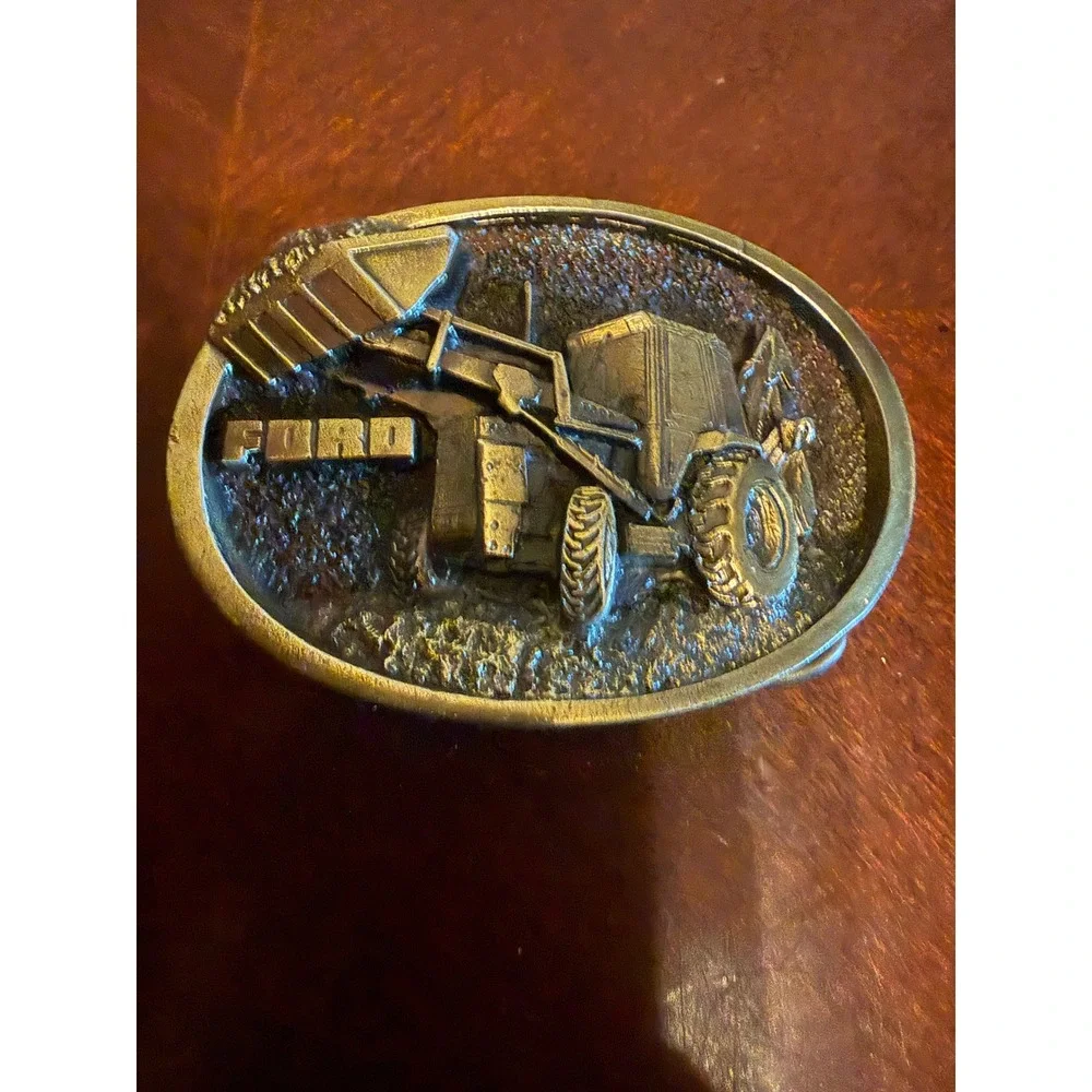 Vintage Ford Tractor Backhoe Loader Belt Buckle K-Products Inc Iowa Brass USA